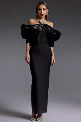 Bella Barnett Sloan Halter Diamond Off The Shoulder Bandage Formal Prom Evening Gown