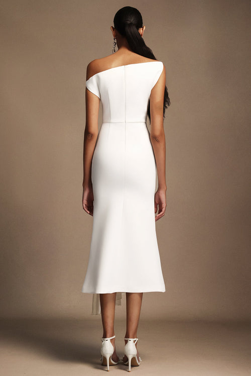 Bella Barnett Paulina Oblique Shoulder Sleeveless Folds Cocktail Party Midi Dress