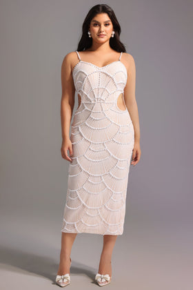 Bella Barnett Teresa Pearl Sequin Cocktail Party Midi Dress