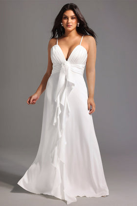 Bella Barnett Yvonne Sleeveless V Neck Flowers Flounce Formal Prom Evening Gown