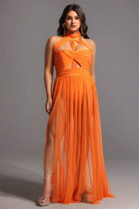 Bella Barnett Rivka Halterneck Twist Mesh Formal Prom Evening Gown