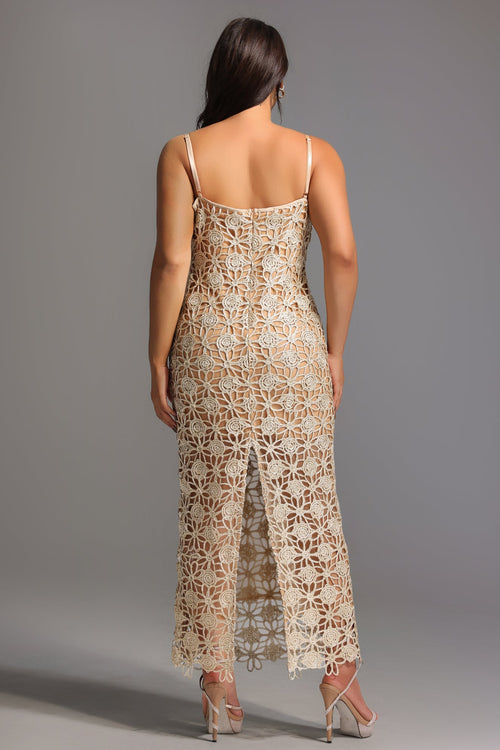 Bella Barnett Lelia Sleeveless Hollow Out Slit Cocktail Party Midi Dress