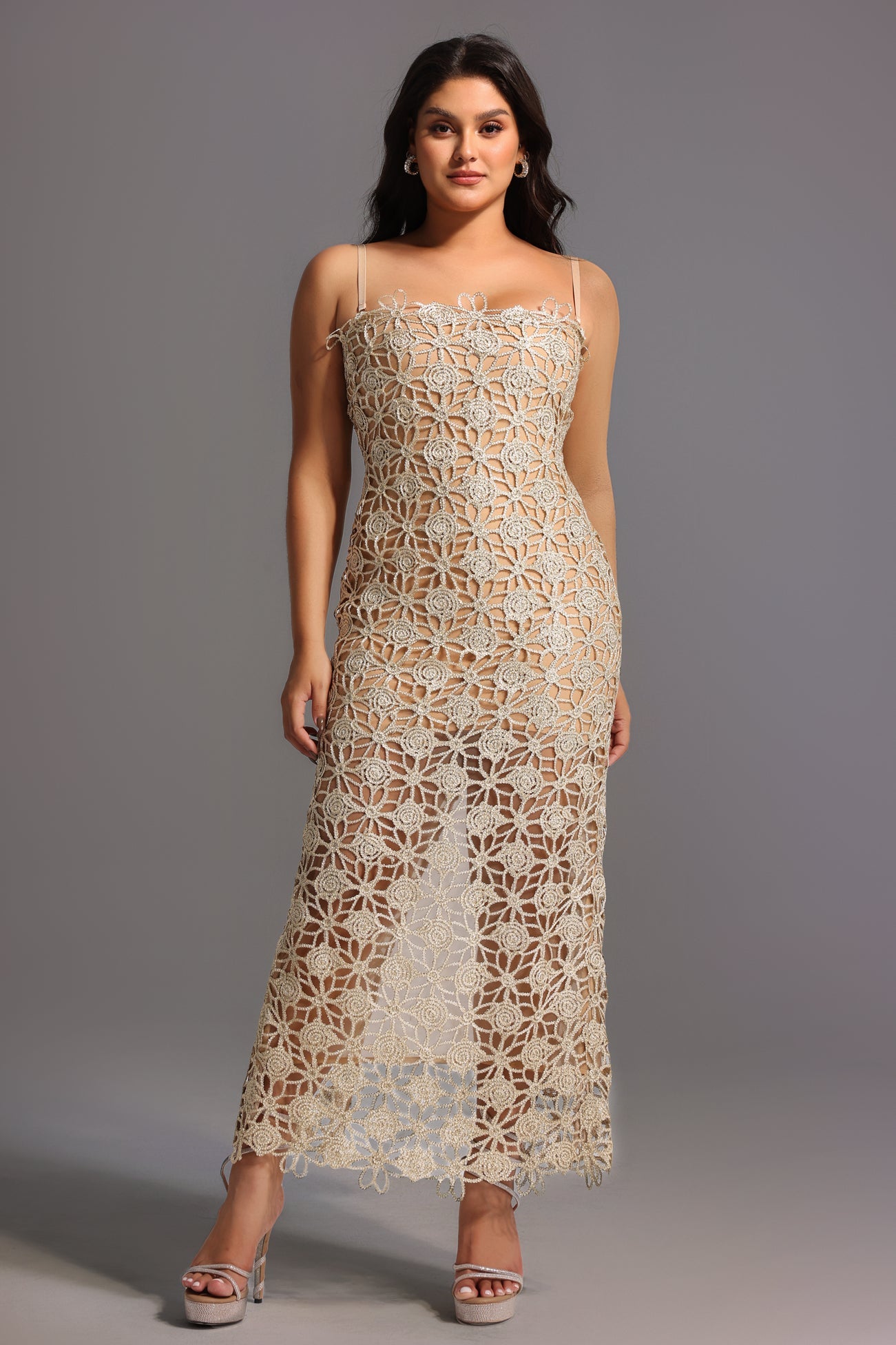 Bella Barnett Lelia Sleeveless Hollow Out Slit Cocktail Party Midi Dress