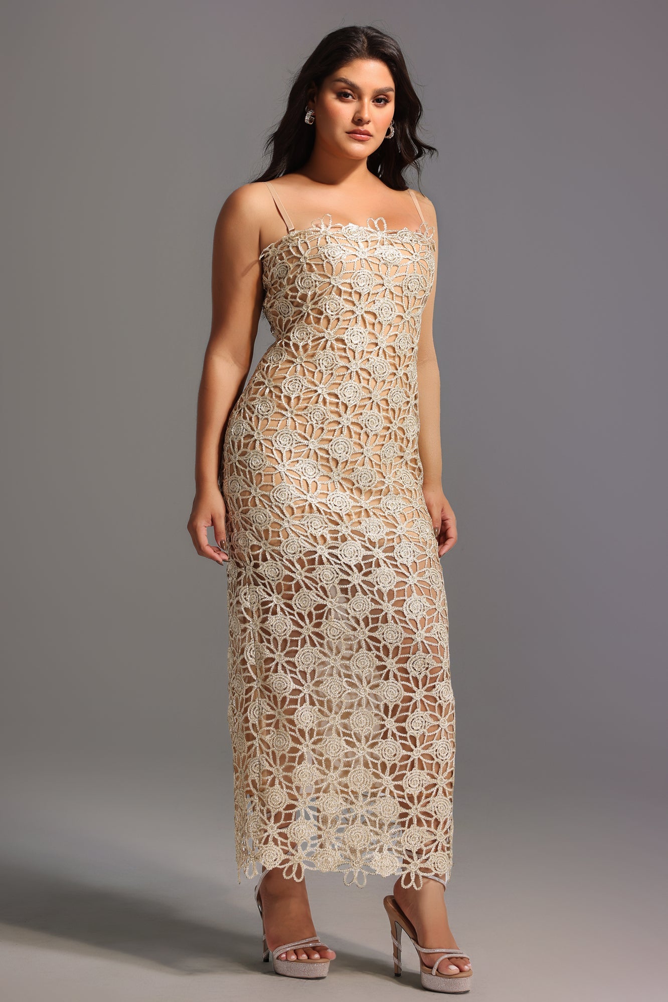 Bella Barnett Lelia Sleeveless Hollow Out Slit Cocktail Party Midi Dress