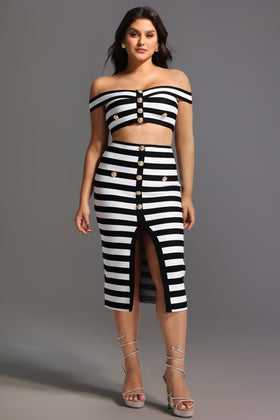 Bella Barnett Martha Off The Shoulder Hollow Out Slit Bandage Formal Evening Two-piece Set