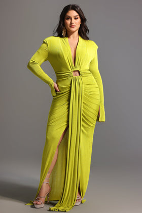 Bella Barnett Naomi V Neck Long Sleeves Formal Prom Evening Gown