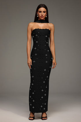 Bella Barnett Nesya Sleeveless Pearl Bandage Formal Prom Evening Gown