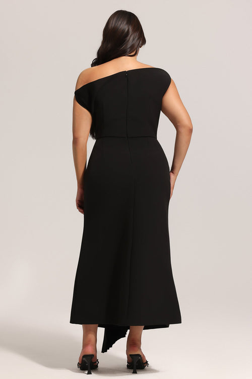 Bella Barnett Juny Oblique Shoulder Sleeveless Folds Cocktail Party Midi Dress