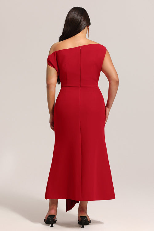 Bella Barnett Jillian Oblique Shoulder Sleeveless Folds Cocktail Party Midi Dress