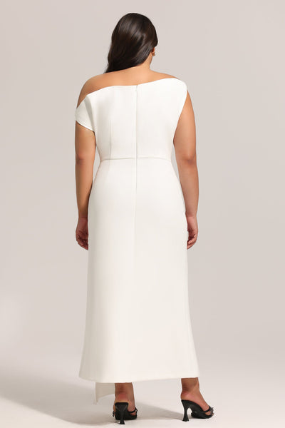 Bella Barnett Paulina Oblique Shoulder Sleeveless Folds Cocktail Party Midi Dress