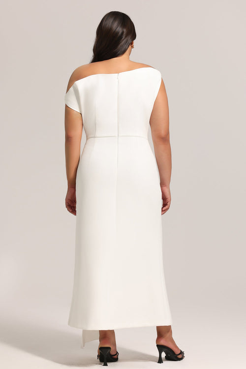 Bella Barnett Paulina Oblique Shoulder Sleeveless Folds Cocktail Party Midi Dress