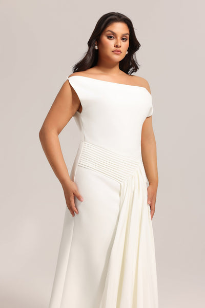 Bella Barnett Paulina Oblique Shoulder Sleeveless Folds Cocktail Party Midi Dress