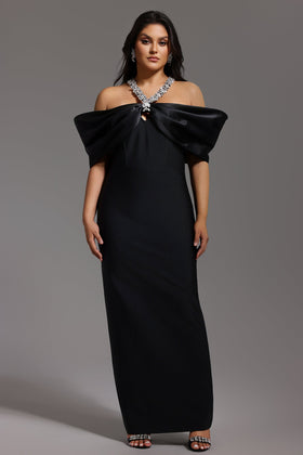 Bella Barnett Sloan Halter Diamond Off The Shoulder Bandage Formal Prom Evening Gown