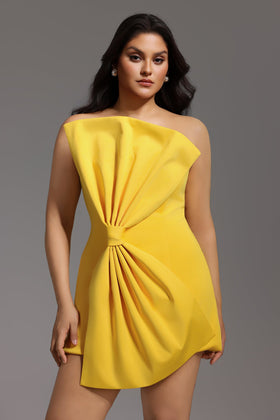Bella Barnett Majrela Yellow Bowknot Strapless Cocktail Party Mini Dress