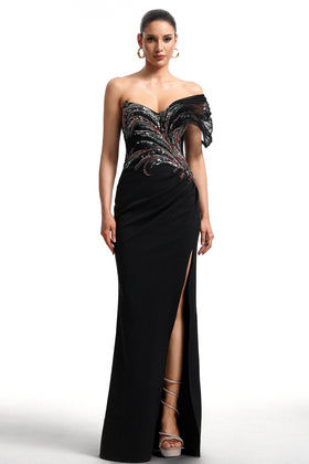Bella Barnett Stolen Strapless Sequin Embroidered Slit Bandage Formal Prom Evening Gown