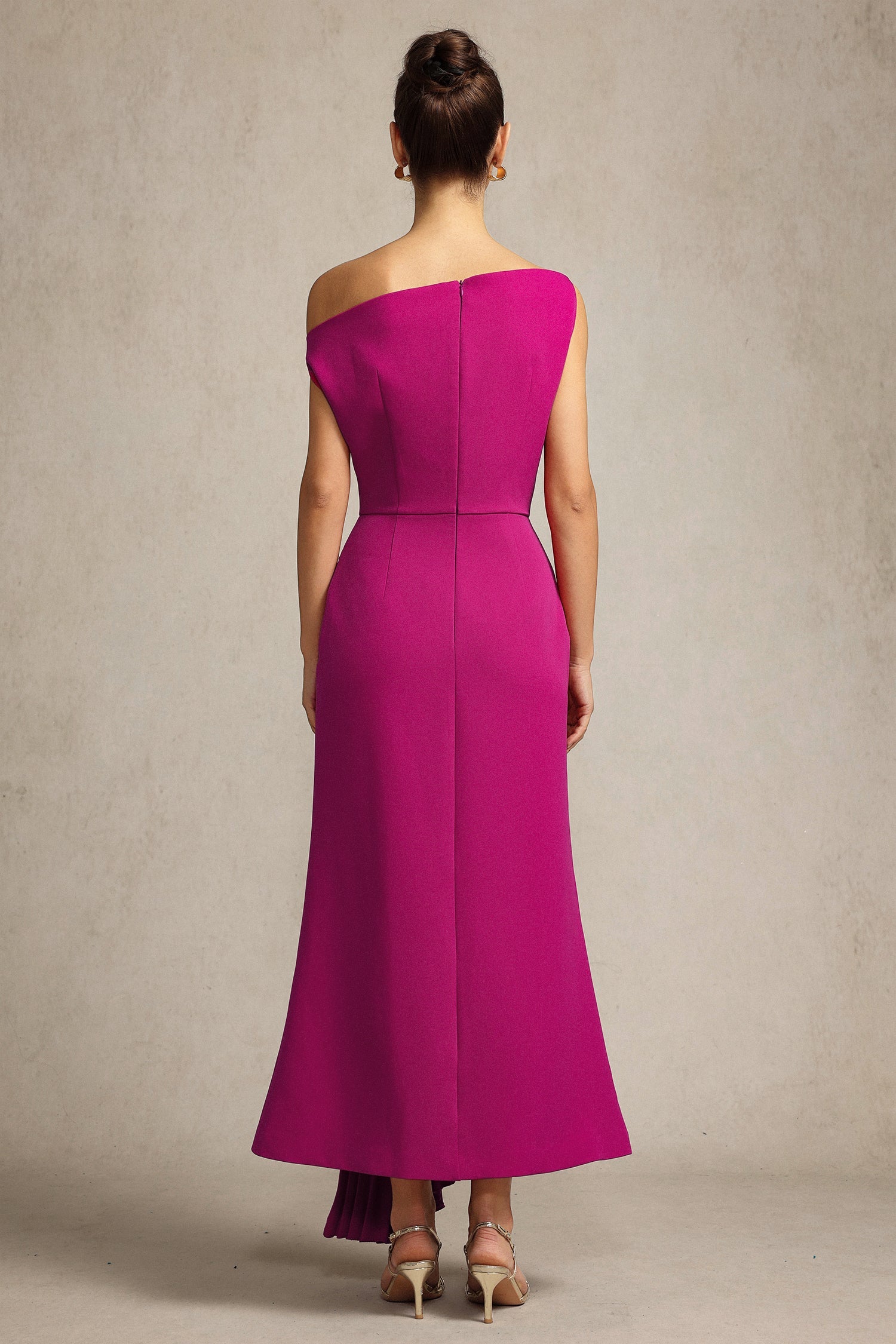 Bella Barnett Paulina Oblique Shoulder Sleeveless Folds Cocktail Party Midi Dress