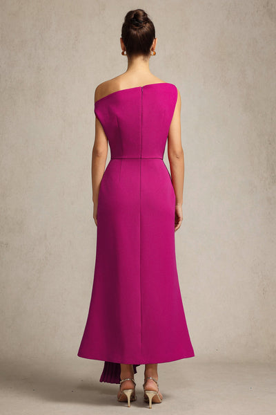 Bella Barnett Paulina Oblique Shoulder Sleeveless Folds Cocktail Party Midi Dress
