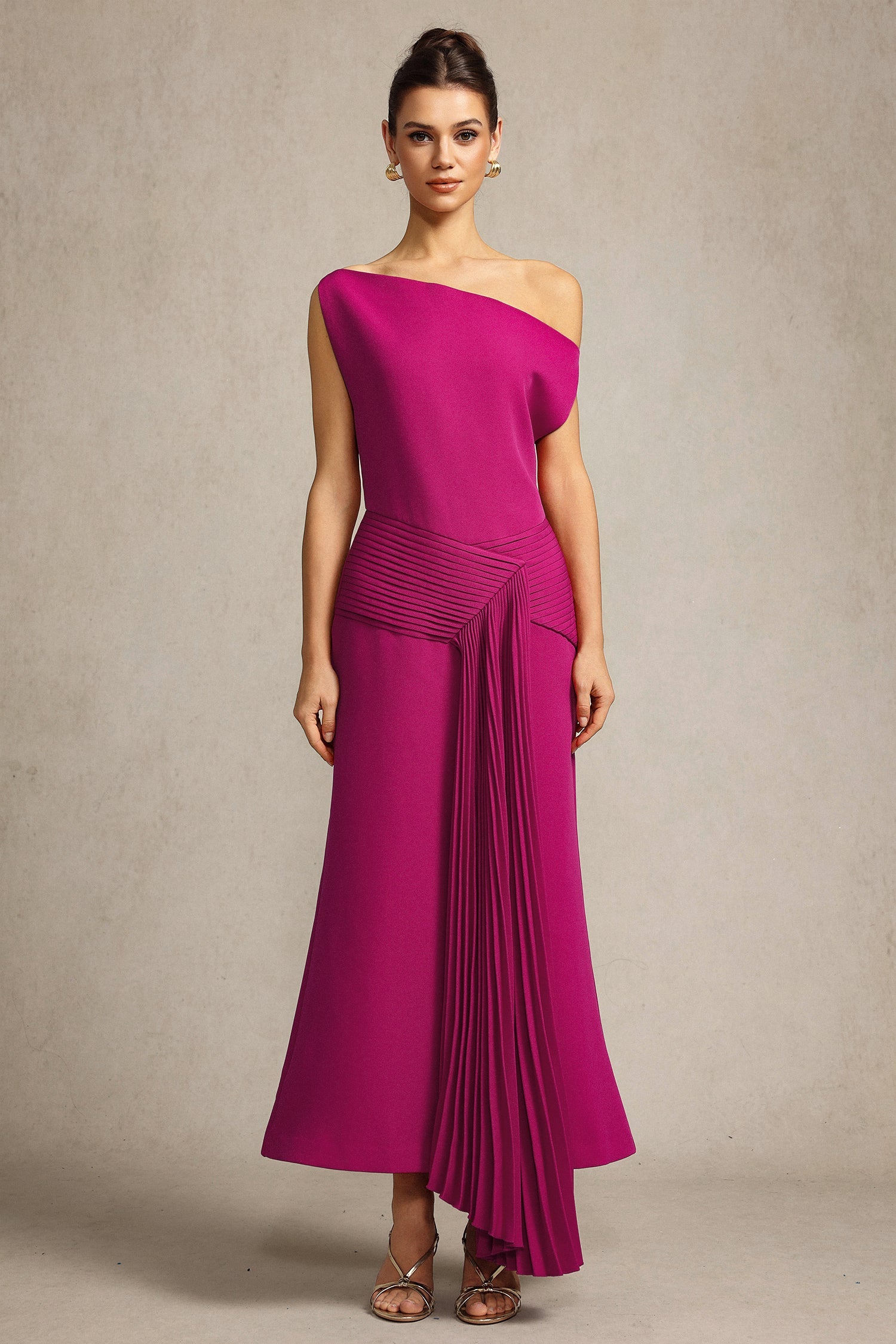 Bella Barnett Paulina Oblique Shoulder Sleeveless Folds Cocktail Party
