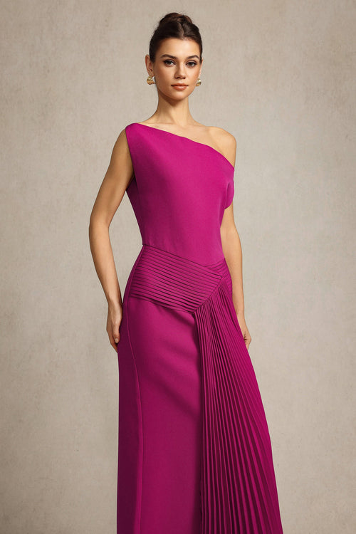 Bella Barnett Paulina Oblique Shoulder Sleeveless Folds Cocktail Party Midi Dress