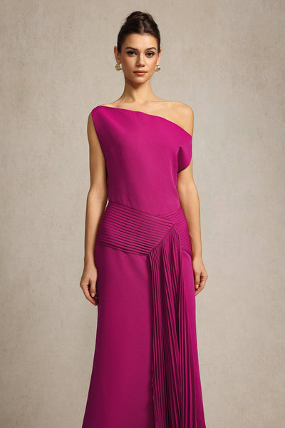 Bella Barnett Paulina Oblique Shoulder Sleeveless Folds Cocktail Party Midi Dress