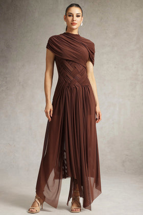 Bella Barnett Hayden Brown Braided Tulle Formal Prom Evening Gown
