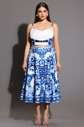 Bella Barnett Kaona Halter Floral Printed Top And Skirt Formal Evening Two-piece Set