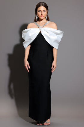 Bella Barnett Lucifa Halter Sleeveless Bow Diamond Ribbon Bandage Formal Prom Evening Gown
