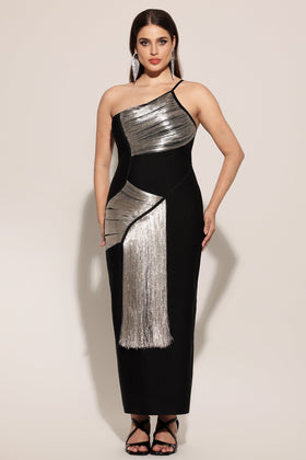 Bella Barnett Roanna One Shoulder Sleeveless Tassels Bandage Formal Prom Evening Gown