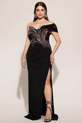 Bella Barnett Stolen Strapless Sequin Embroidered Slit Bandage Formal Prom Evening Gown