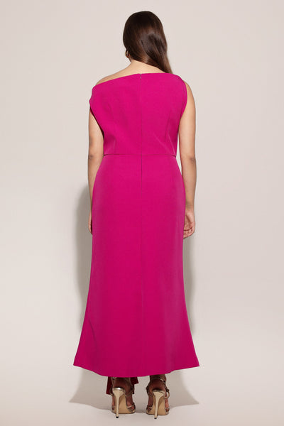 Bella Barnett Paulina Oblique Shoulder Sleeveless Folds Cocktail Party Midi Dress