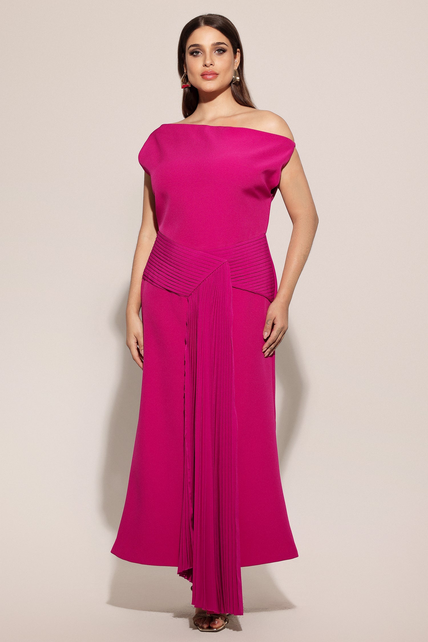 Bella Barnett Paulina Oblique Shoulder Sleeveless Folds Cocktail Party XS