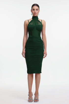 Bella Barnett Derya Halter Mesh Bandage Cocktail Party Midi Dress