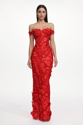 Bella Barnett Romantic Off Shoulder Floral Embroidered Formal Prom Evening Gown
