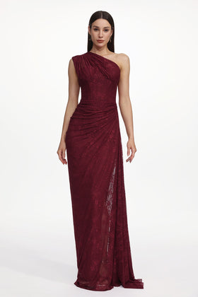 Bella Barnett Finch Sleeveless Ruched Lace Knit Formal Prom Evening Gown