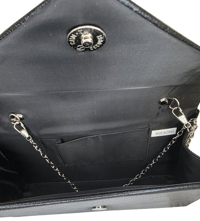 Rhinestone Envelope Clutch Bag – Black Two-Texture | HBG-103966