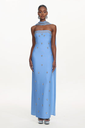 Bella Barnett Marina Blue Strapless Rhinestone Bandage Formal Prom Evening Gown