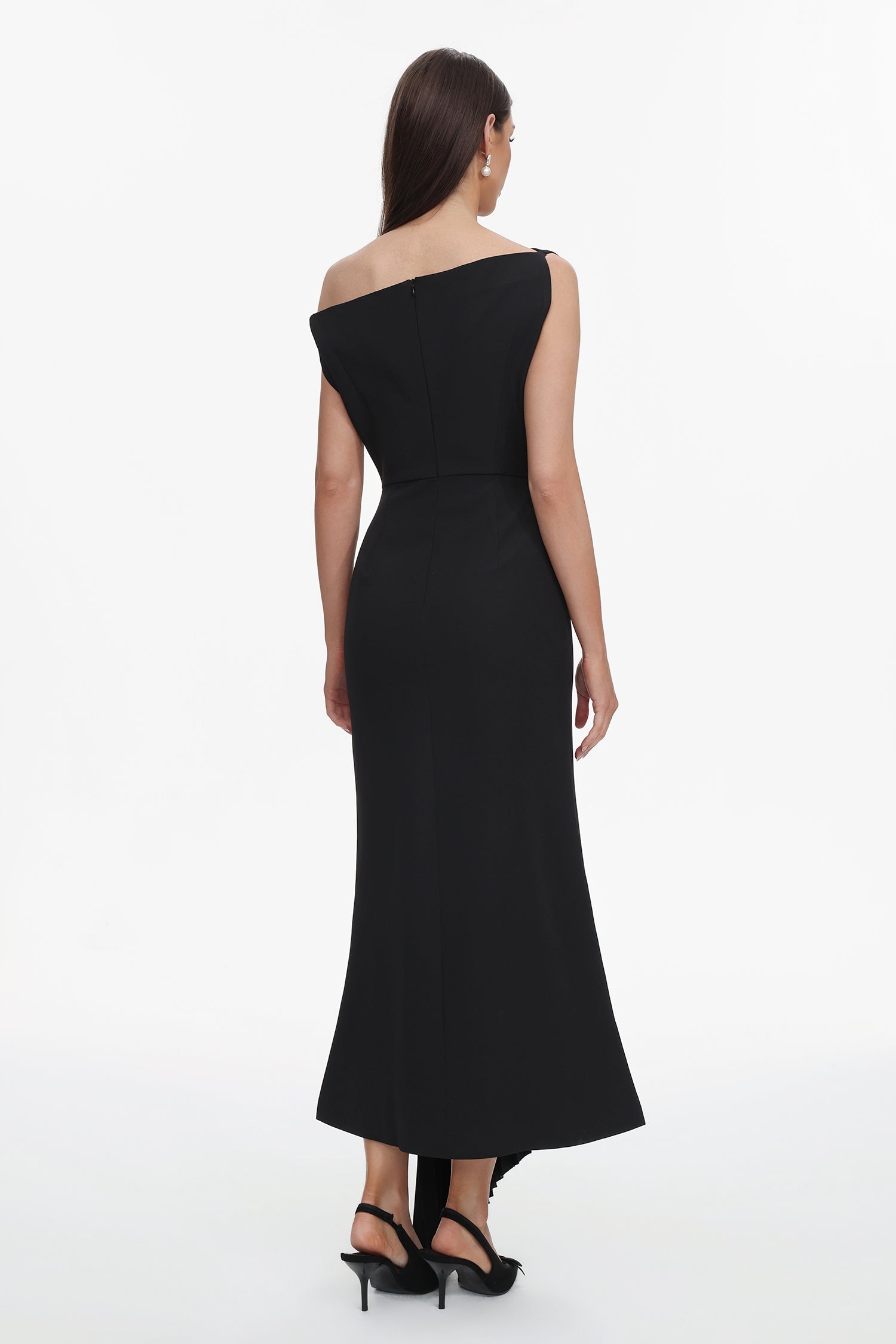 Bella Barnett Juny Oblique Shoulder Sleeveless Folds Cocktail Party Midi Dress