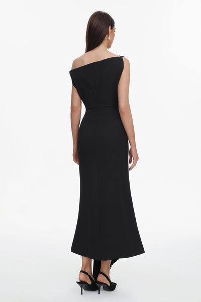 Bella Barnett Juny Oblique Shoulder Sleeveless Folds Cocktail Party Midi Dress