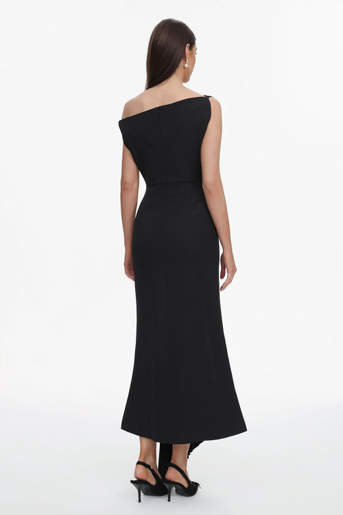 Bella Barnett Juny Oblique Shoulder Sleeveless Folds Cocktail Party Midi Dress