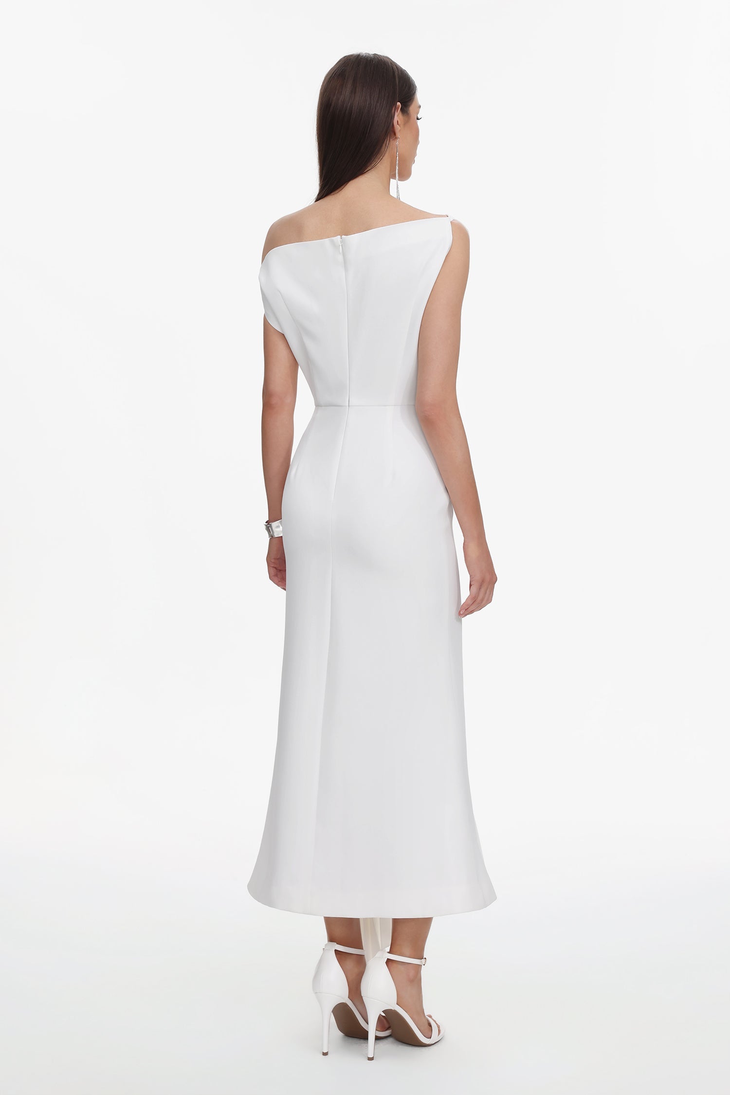 Bella Barnett Paulina Oblique Shoulder Sleeveless Folds Cocktail Party Midi Dress