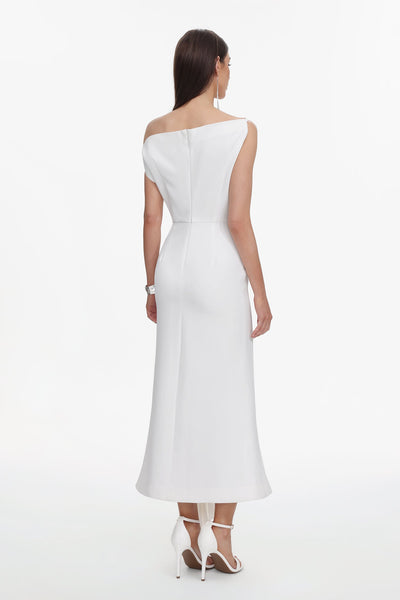 Bella Barnett Paulina Oblique Shoulder Sleeveless Folds Cocktail Party Midi Dress