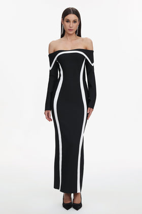 Bella Barnett Hilda Black Off The Shoulder Long Sleeve Formal Prom Evening Gown