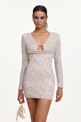 Bella Barnett Manik Long Sleeve Cut Out Sequin Cocktail Party Mini Dress