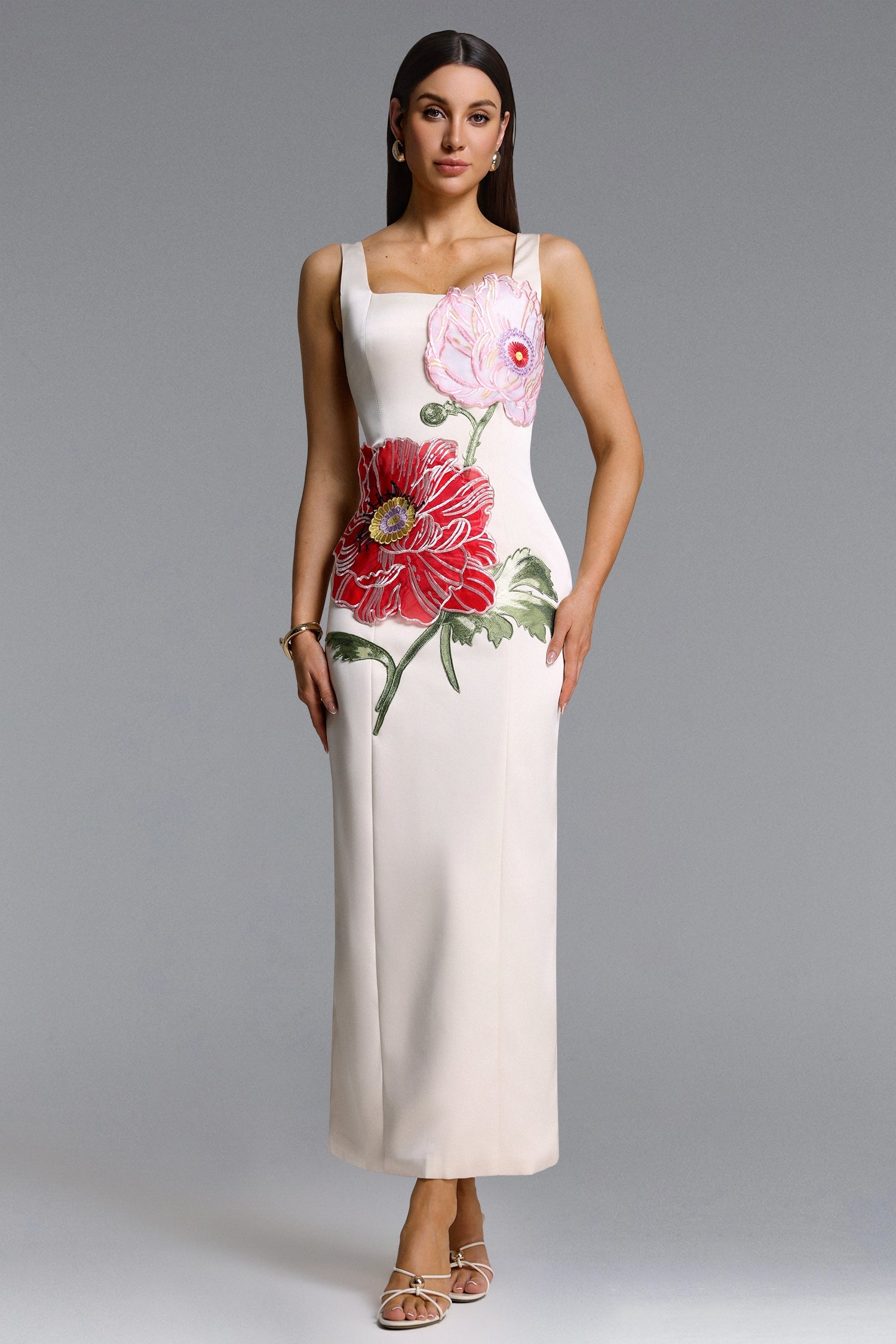 Bella Barnett Mallen Sleeveless Square Neck Floral Appique Formal Prom