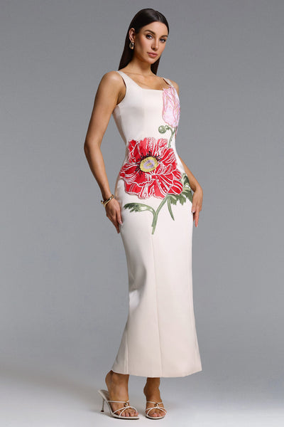 Bella Barnett Mallen Sleeveless Square Neck Floral Appique Formal Prom Evening Gown