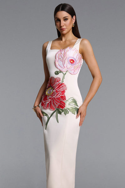 Bella Barnett Mallen Sleeveless Square Neck Floral Appique Formal Prom Evening Gown