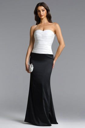 Bella Barnett Diona Strapless Pleated Contrast Satin Formal Prom Evening Gown