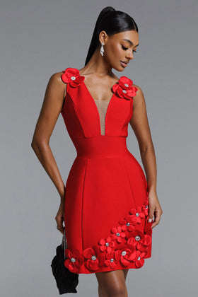 Bella Barnett Juyce Deep V Floral Bandage Cocktail Party Mini Dress