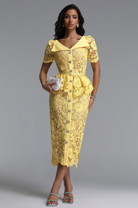 Bella Barnett Quinn Short Sleeve Floral Lace Formal Prom Evening Gown