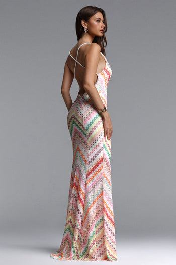 Bella Barnett Salama V Neck Sleeveless Print Woven Formal Prom Evening Gown
